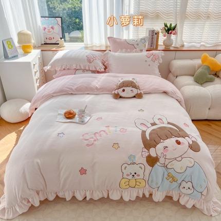 91家纺网 家纺一手货源 找家纺 顾里家纺 2022新款恋爱少女高端立体牛奶绒贴布绣四件套 小萝莉