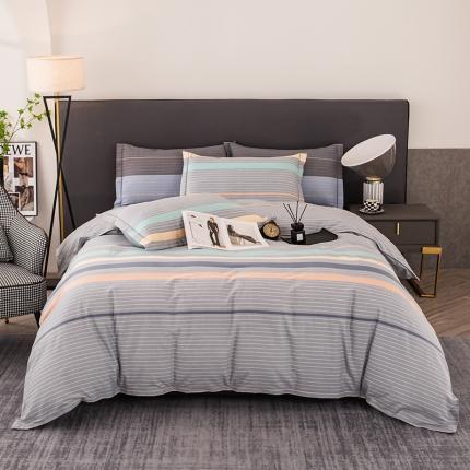 91家纺网 家纺一手货源 找家纺 喜四方 2024新款全棉磨毛纯棉印花四件套 清新条纹-灰