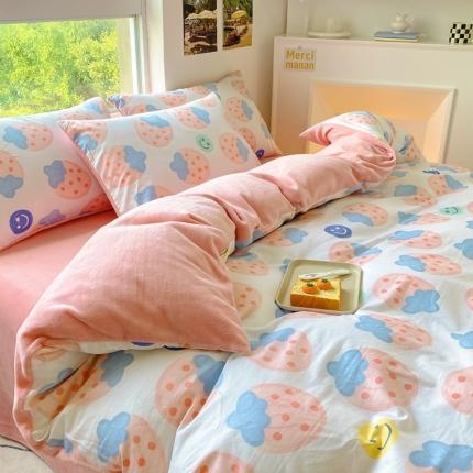 91家纺网 家纺一手货源 找家纺 百寐 22a13372全棉印花b加厚牛奶绒床笠棉加绒四件套