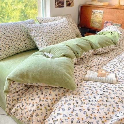 91家纺网 家纺一手货源 找家纺 百寐 22a13372全棉印花b加厚牛奶绒床笠棉加绒四件套