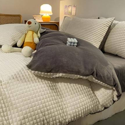 慕澄 2024新款牛奶绒剪花简约款四件套 简约-白