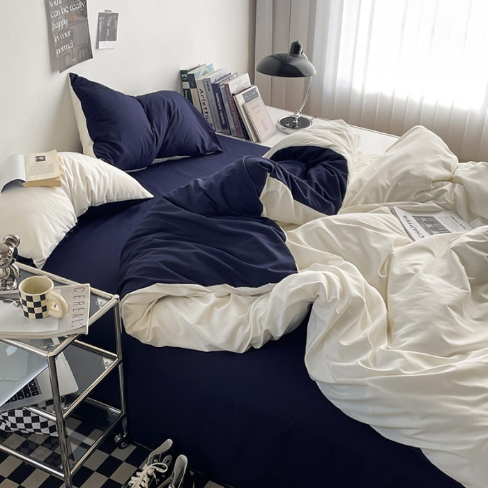 91家纺网 家纺一手货源 找家纺 贝拉梦 2023亲肤棉北欧简约风纯色双拼105G单品被套 白蓝灰