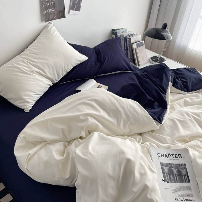 91家纺网 家纺一手货源 找家纺 贝拉梦 2023亲肤棉北欧简约风纯色双拼105G单品被套 白蓝灰