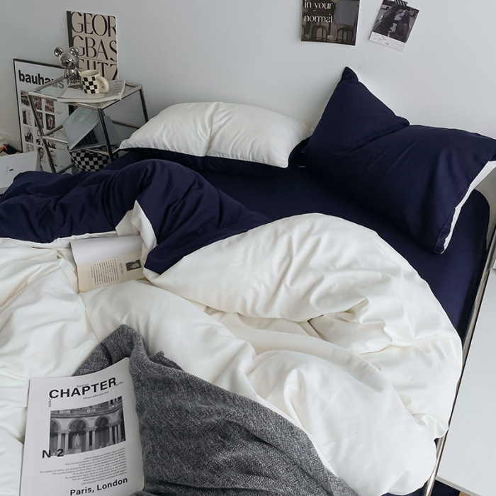 91家纺网 家纺一手货源 找家纺 贝拉梦 2023亲肤棉北欧简约风纯色双拼105G单品被套 白蓝灰