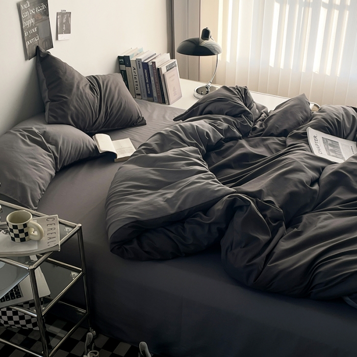 91家纺网 家纺一手货源 找家纺 贝拉梦 2023亲肤棉北欧简约风纯色双拼105G单品被套 雾霾灰