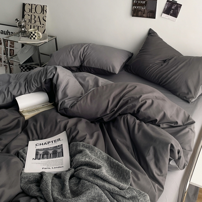 91家纺网 家纺一手货源 找家纺 贝拉梦 2023亲肤棉北欧简约风纯色双拼105G单品被套 雾霾灰