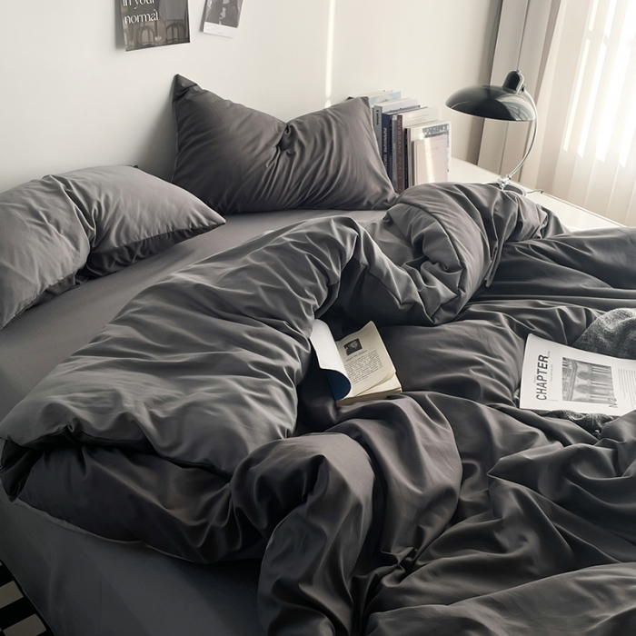 91家纺网 家纺一手货源 找家纺 贝拉梦 2023亲肤棉北欧简约风纯色双拼105G单品被套 雾霾灰