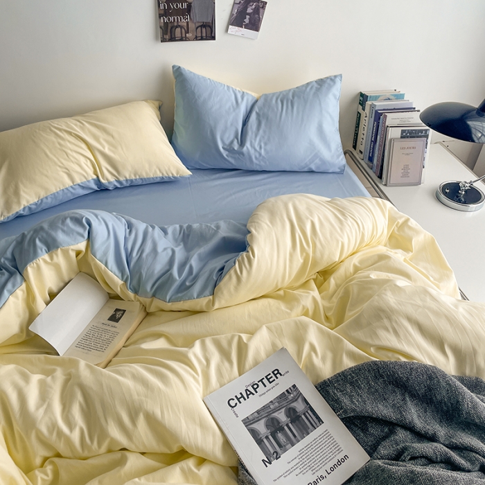 91家纺网 家纺一手货源 找家纺 贝拉梦 2023亲肤棉北欧简约风纯色双拼105G单品被套 芝士海盐