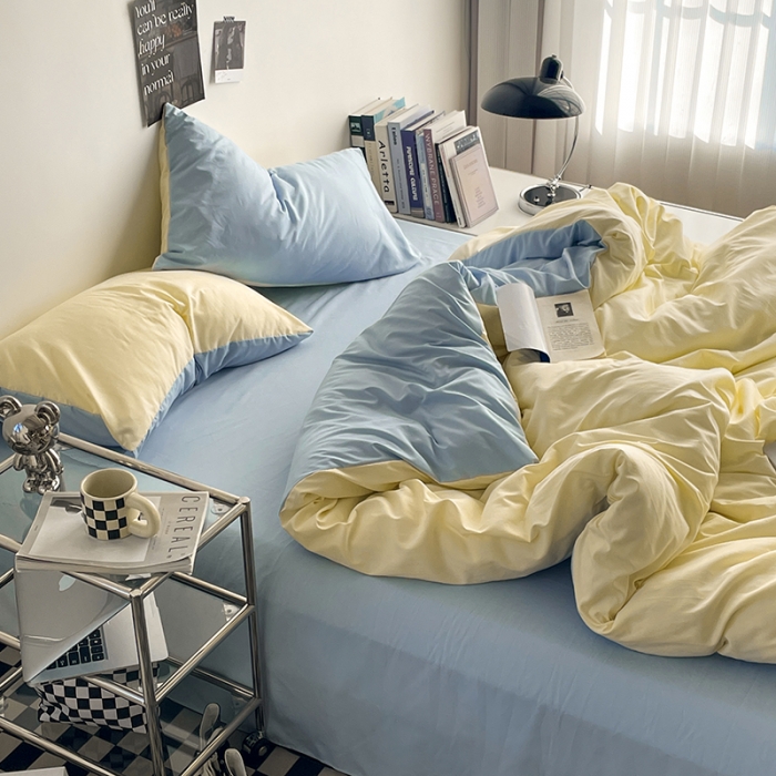 91家纺网 家纺一手货源 找家纺 贝拉梦 2023亲肤棉北欧简约风纯色双拼105G单品被套 芝士海盐