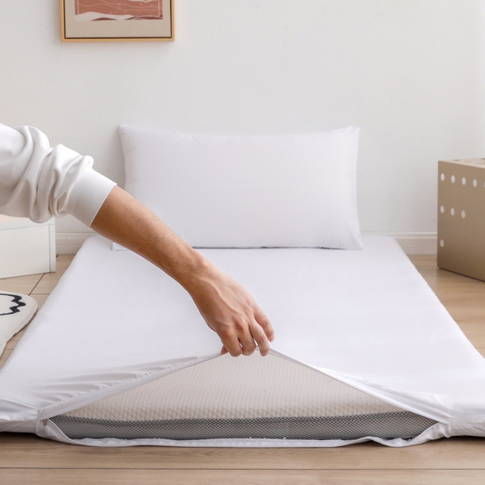 91家纺网 家纺一手货源 找家纺 安力森/诚臻酒店用品2023宿舍家用双面被褥套床垫套两件套三件套 白色