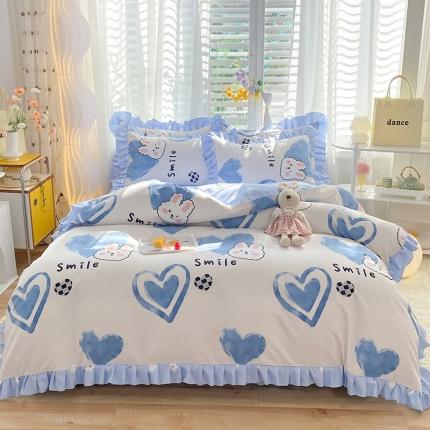 91家纺网 家纺一手货源 找家纺 优逸2025韩版公主风床裙款床单款四件套 蓝风铃