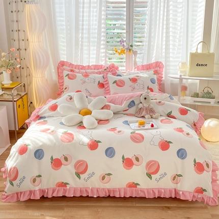 91家纺网 家纺一手货源 找家纺 优逸2025韩版公主风床裙款床单款四件套 水蜜桃