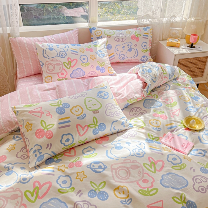 91家纺网 家纺一手货源 找家纺 曼之夏 （上新）2023春夏新款全棉印花四件套 彩笔成梦