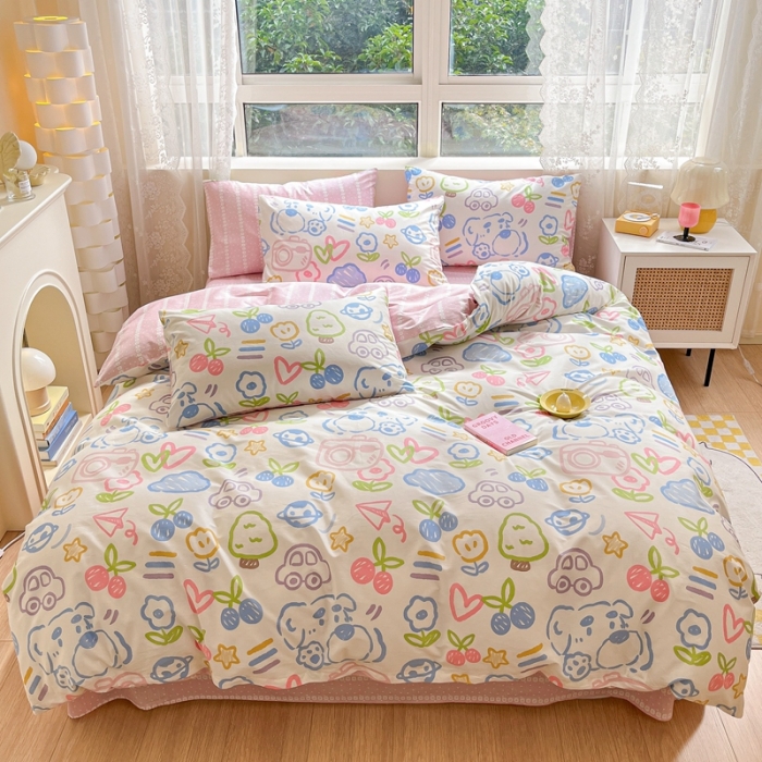 91家纺网 家纺一手货源 找家纺 曼之夏 （上新）2023春夏新款全棉印花四件套 彩笔成梦