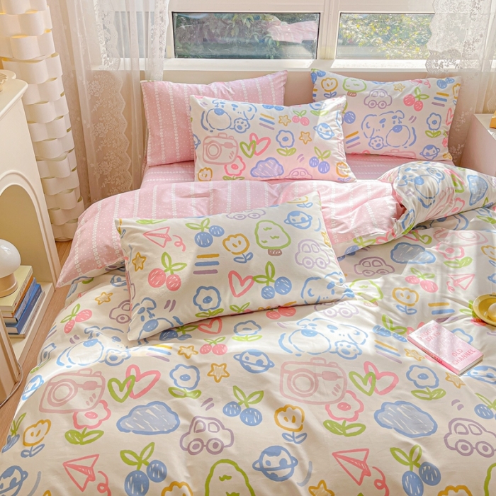 91家纺网 家纺一手货源 找家纺 曼之夏 （上新）2023春夏新款全棉印花四件套 彩笔成梦