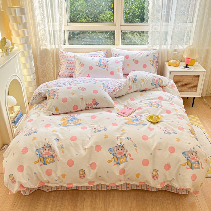 91家纺网 家纺一手货源 找家纺 曼之夏 （上新）2023春夏新款全棉印花四件套 奶喵噗噗