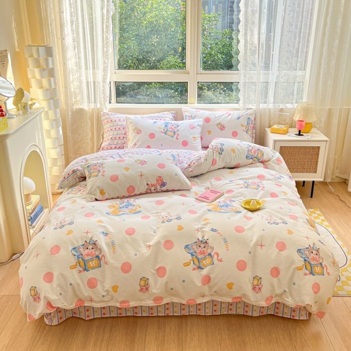 91家纺网 家纺一手货源 找家纺 曼之夏 （上新）2023春夏新款全棉印花四件套 奶喵噗噗