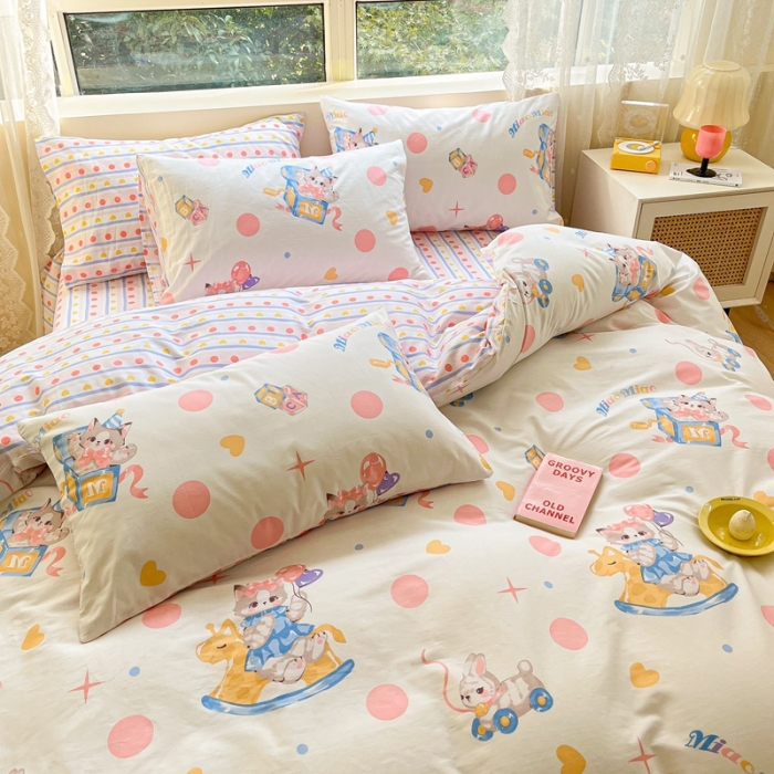 91家纺网 家纺一手货源 找家纺 曼之夏 （上新）2023春夏新款全棉印花四件套 奶喵噗噗