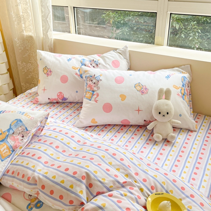 91家纺网 家纺一手货源 找家纺 曼之夏 （上新）2023春夏新款全棉印花四件套 奶喵噗噗