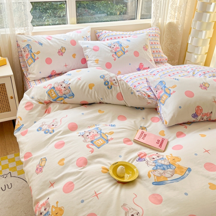 91家纺网 家纺一手货源 找家纺 曼之夏 （上新）2023春夏新款全棉印花四件套 奶喵噗噗