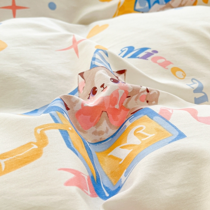 91家纺网 家纺一手货源 找家纺 曼之夏 （上新）2023春夏新款全棉印花四件套 奶喵噗噗