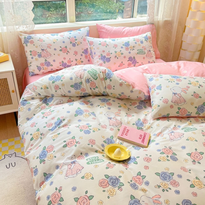 91家纺网 家纺一手货源 找家纺 曼之夏 （上新）2023春夏新款全棉印花四件套 兔语花香