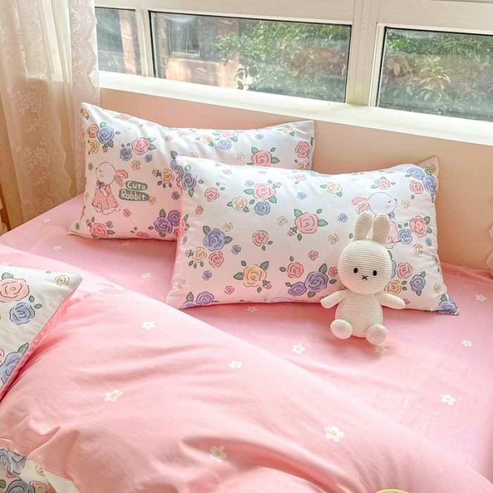 91家纺网 家纺一手货源 找家纺 曼之夏 （上新）2023春夏新款全棉印花四件套 兔语花香