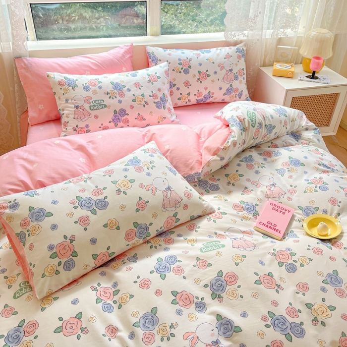 91家纺网 家纺一手货源 找家纺 曼之夏 （上新）2023春夏新款全棉印花四件套 兔语花香