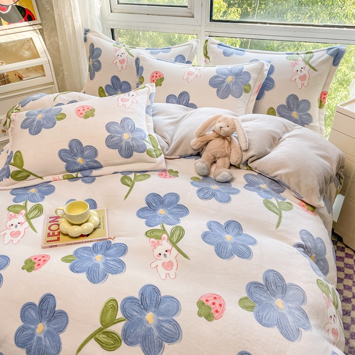 91家纺网 家纺一手货源 找家纺 塔塔2025新款牛奶绒圆网系列四件套 莫兰兔