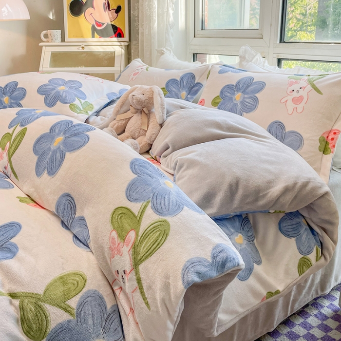 91家纺网 家纺一手货源 找家纺 塔塔2025新款牛奶绒圆网系列四件套 莫兰兔