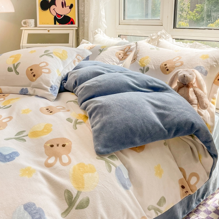 91家纺网 家纺一手货源 找家纺 塔塔2025新款牛奶绒圆网系列四件套 莫奈后花园