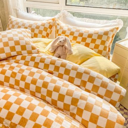 91家纺网 家纺一手货源 找家纺 （总）塔塔 2025新款棋盘格牛奶绒四件套系列-风格二