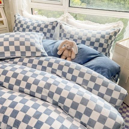 91家纺网 家纺一手货源 找家纺 （总）塔塔 2025新款棋盘格牛奶绒四件套系列-风格二