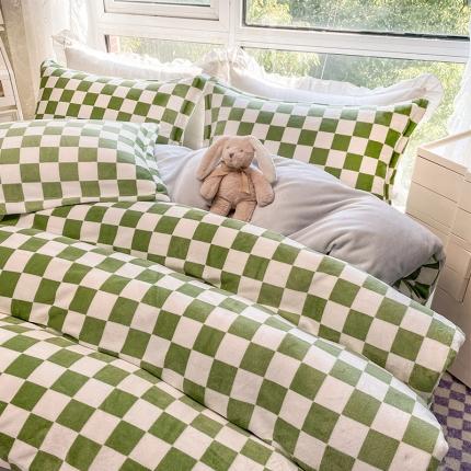 91家纺网 家纺一手货源 找家纺 （总）塔塔 2025新款棋盘格牛奶绒四件套系列-风格二