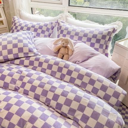 91家纺网 家纺一手货源 找家纺 （总）塔塔 2025新款棋盘格牛奶绒四件套系列-风格二