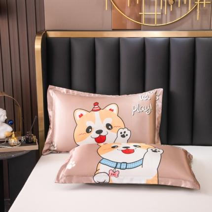 91家纺网 家纺一手货源 找家纺 圣比熊 大版双人可水洗冰丝夏季单人枕头套丝滑宿舍枕芯套可爱汪