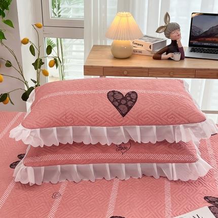 91家纺网 家纺一手货源 找家纺 新款磨毛夹棉花边双人长枕套 心生活