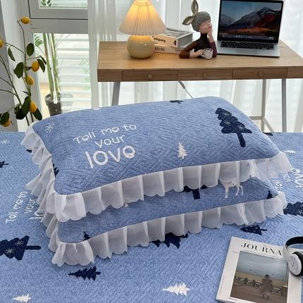 91家纺网 家纺一手货源 找家纺 新款磨毛夹棉花边双人长枕套 麋鹿森林