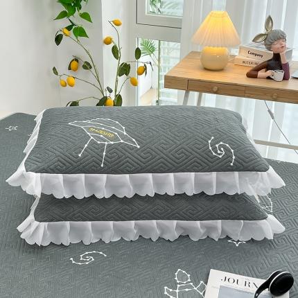 91家纺网 家纺一手货源 找家纺 新款磨毛夹棉花边双人长枕套 飞船