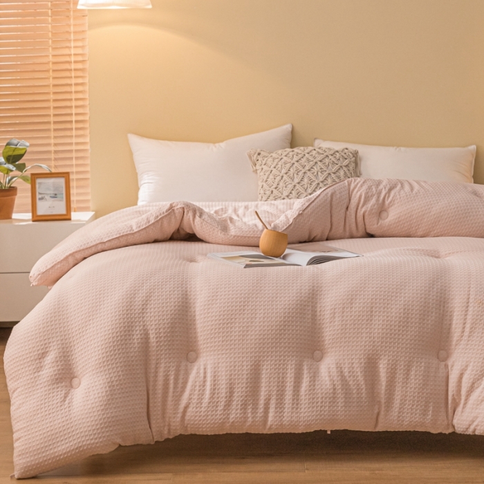 91家纺网 家纺一手货源 找家纺 伊被源 抗菌大豆被冬被春秋被被芯被子-华夫格A+ 淡雅粉