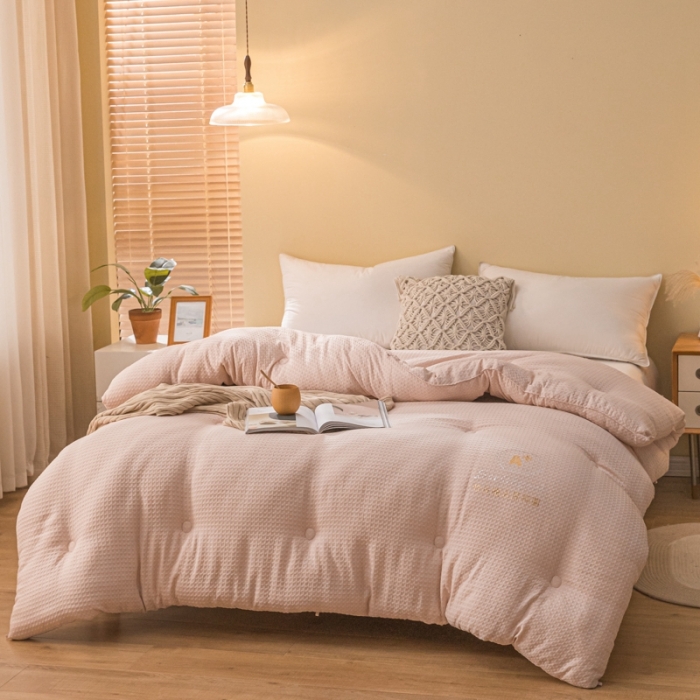 91家纺网 家纺一手货源 找家纺 伊被源 抗菌大豆被冬被春秋被被芯被子-华夫格A+ 淡雅粉