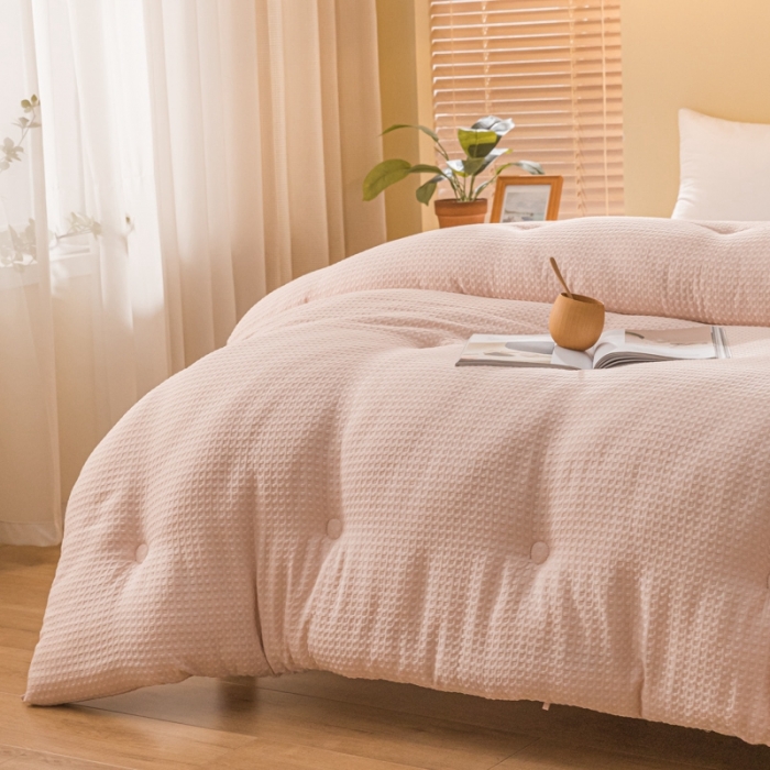 91家纺网 家纺一手货源 找家纺 伊被源 抗菌大豆被冬被春秋被被芯被子-华夫格A+ 淡雅粉