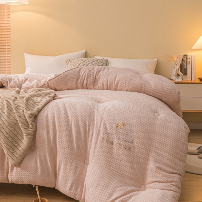 91家纺网 家纺一手货源 找家纺 伊被源 抗菌大豆被冬被春秋被被芯被子-华夫格A+ 淡雅粉