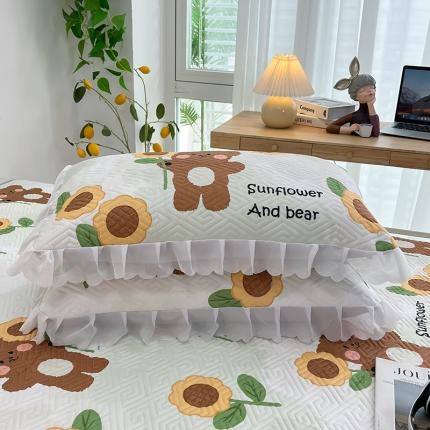 91家纺网 家纺一手货源 找家纺 新款磨毛夹棉花边双人长枕套 可爱熊