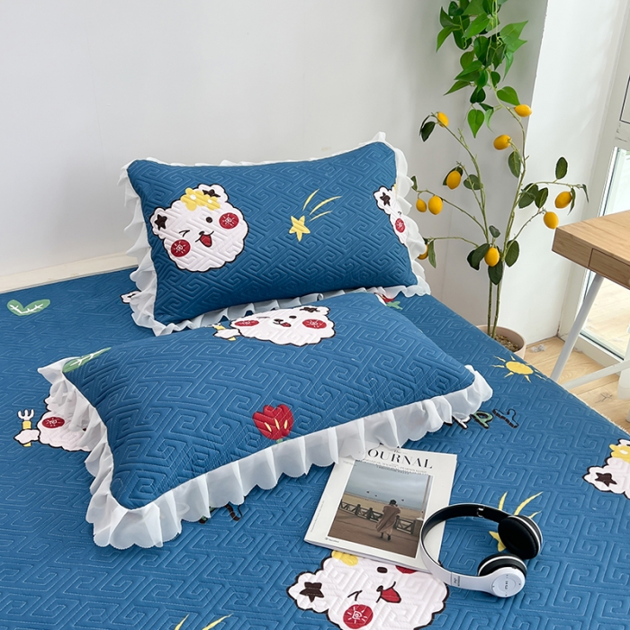 91家纺网 家纺一手货源 找家纺 新款磨毛夹棉花边双人长枕套 笨蛋熊