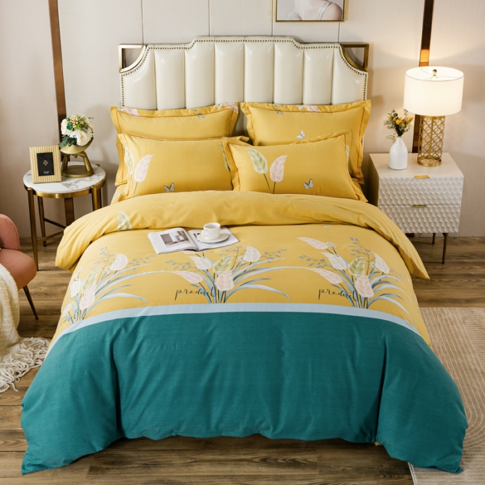 91家纺网 家纺一手货源 找家纺 金纱玉纺 2022新款全棉磨毛四件套 繁花似锦-黄