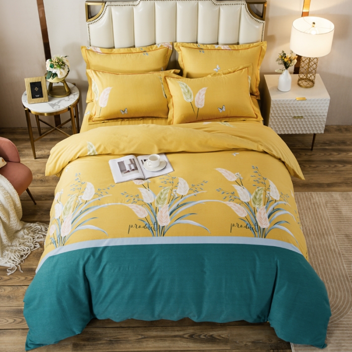 91家纺网 家纺一手货源 找家纺 金纱玉纺 2022新款全棉磨毛四件套 繁花似锦-黄