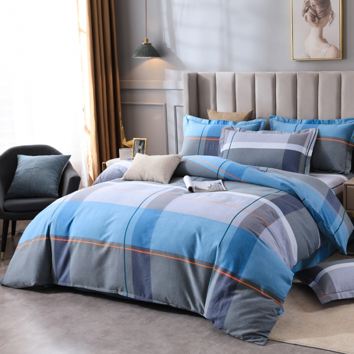 91家纺网 家纺一手货源 找家纺 金纱玉纺 2022新款全棉磨毛四件套 艺术空间-蓝