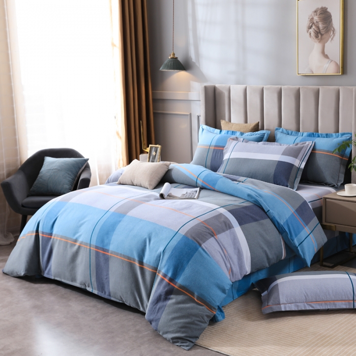 91家纺网 家纺一手货源 找家纺 金纱玉纺 2022新款全棉磨毛四件套 艺术空间-蓝