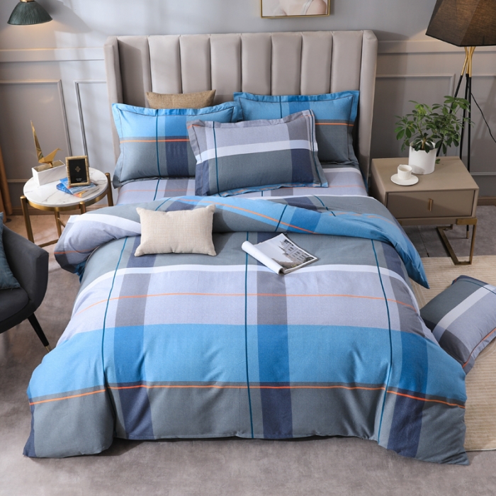 91家纺网 家纺一手货源 找家纺 金纱玉纺 2022新款全棉磨毛四件套 艺术空间-蓝